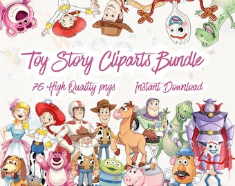 Toy Watercolor Characters PNG,70 tstory movie themed cliparts bundle,Story High quality Pngs Cartoon Woody jessie Rex Buzz lightyear
