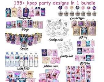 K Party Favors Canva Editable template,pop Birthday Bundle Printable,Digital Party Kit Favors,Chip Bag Capri Sun Soda can