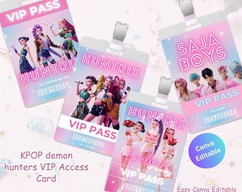 4K VIP-passdesignmall, Canva redigerbar ID-kortmall, utskrivbar pop-födelsedags-VIP-kort, poppartypass digital nedladdning