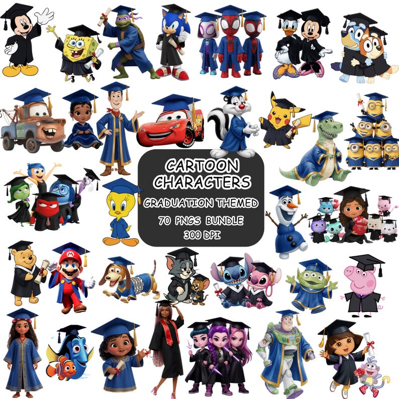 Cartoon First In Class Graduate 70 Graduate Cartoon Characters Pngs Bundle,cartoon Graduate Themed ...