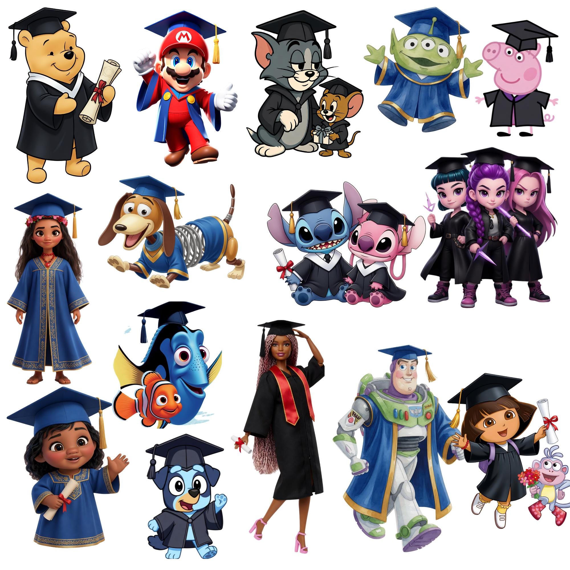 Cartoon First In Class Graduate 70 Graduate Cartoon Characters Pngs Bundle,cartoon Graduate Themed ...