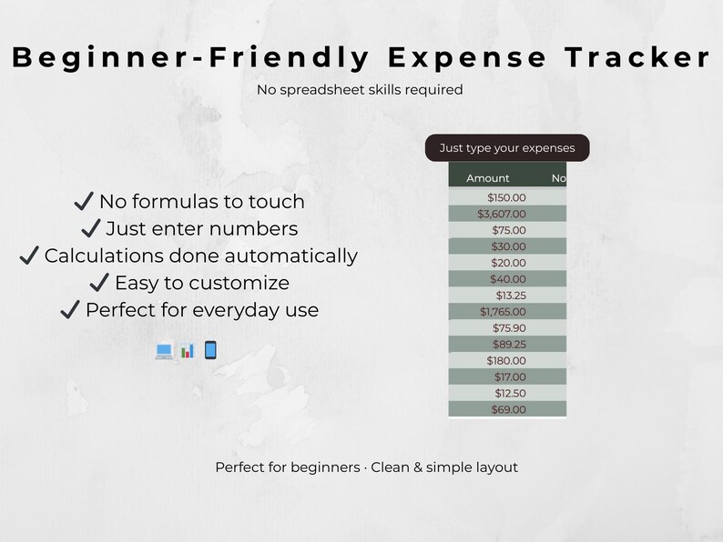 Beginner Expense Tracker | Simple Budget Spreadsheet (digital Download ...