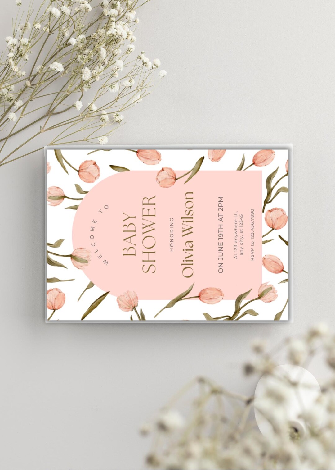 Digital Rose Pink Floral Watercolor Baby Shower Invitation | Printable ...