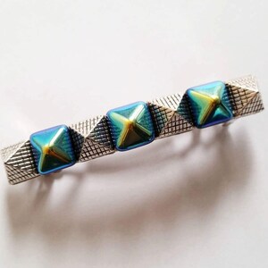 Blauwgroene ombre zilveren piramide Franse haarspeldje, voor feesten, speciale gelegenheden