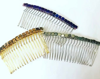 Metal Cube Hair Comb, for weddings, parties, evening, cocktail, holiday, special occasions