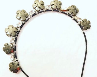 Pyrite Flower Crystal Crown, for Bridal, weddings, parties, evening, cocktail, holiday, special occasions