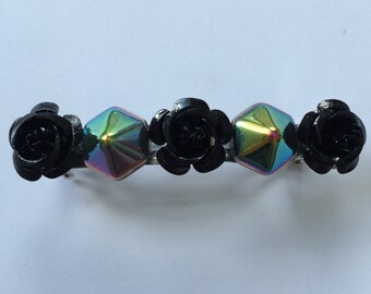 Black Metal Flower Rainbow Hexagon French Barrette, for parties, fun, fashion