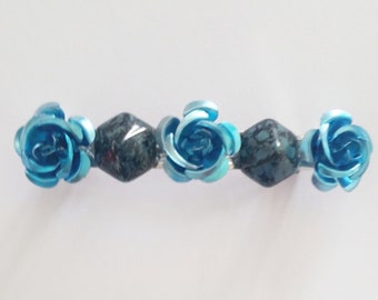 Turquoise Blue Metal Flower Hexagon French Barrette, for weddings, parties, special occasions