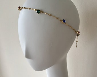 Multi-color Swarovski Crystal Chain Headpiece, for Bridal, weddings, parties, evening, cocktail, special occasions