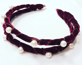 Velvet Ribbon Pearl Crown, for weddings, parties, evening, cocktail, holiday, special occasions