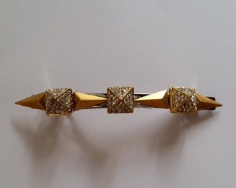 Gold Metal Triangle Crystal Pyramid French Barrette, for weddings, parties, evening, cocktail, occasions