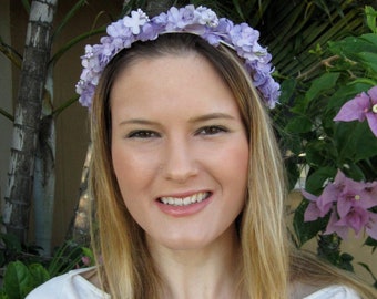 Lavender Purple Silk Flower Wreath Headband, for weddings, parties, bridesmaid, special occasions