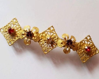 Gold Metal Filigree Flower Swarovski Crystal French Barrette, for weddings, parties, evening, cocktail, special occasions