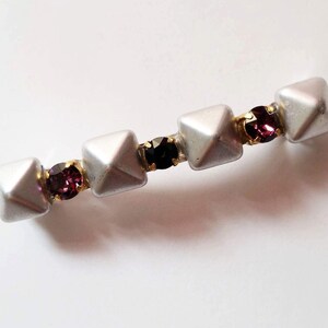 Matte Silver Gray Pyramid Purple and Black Swarovski Crystal French Barrette, for weddings, parties, evening, special occasions