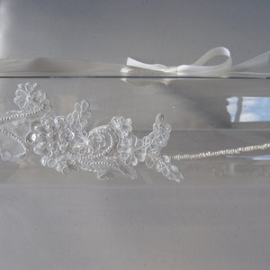 White Beaded Lace Flower Pearl Halo Headband with Ivory Satin Ribbon Tie, for Bridal, weddings, special occasions image 1