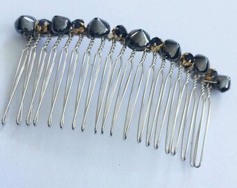 Blue Gray Spike Crystal Hair Comb, for Bridal, weddings, parties, evening, cocktail, special occasions