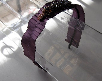 Crystal Flower Purple Ruffle Satin Headband, for Weddings  display picture 2