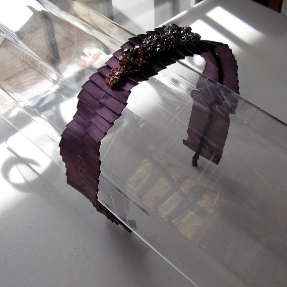 Crystal Flower Purple Ruffle Satin Headband, for Weddings 