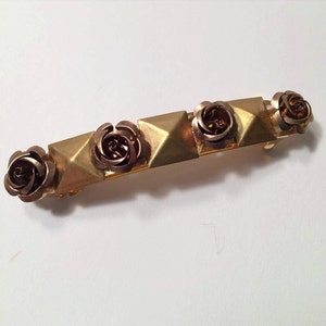 Brown Flower Gold Metal Studded French Barrette, for weddings, parties, special occasions image 2