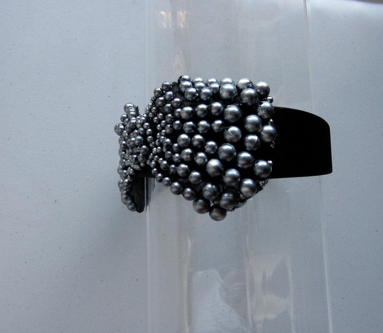 Headband. Grey & black. Jeweled bow. Thin grey Wecoe Rhinestone Headband with Comb Teeth - Silver & Grey  main image 4