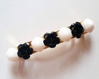 White Hexagon Black Metal Flower French Barrette, for weddings, parties, special occasions