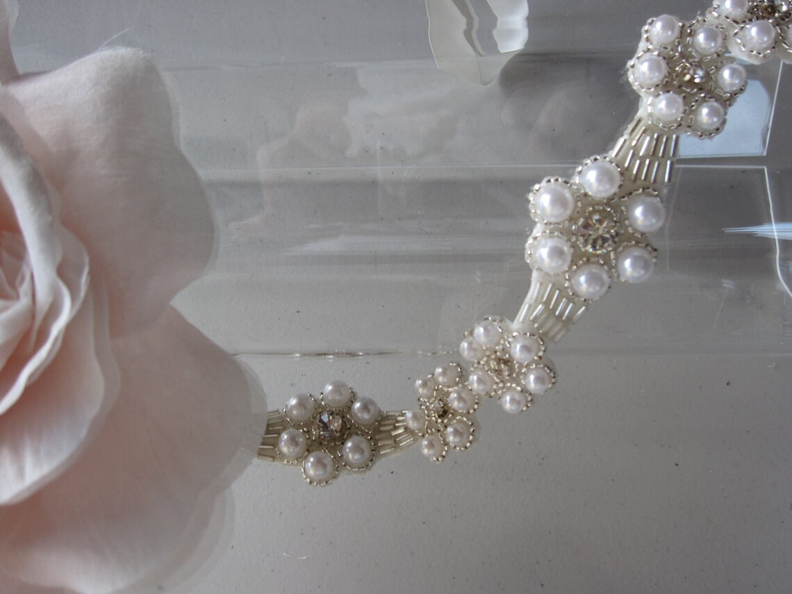 Silk Pink Flower Halo Headband With Pearl and Crystal Flower Etsy