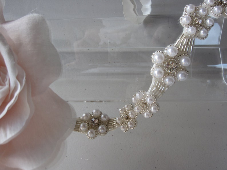 Silk Pink Flower Halo Headband With Pearl and Crystal Flower - Etsy