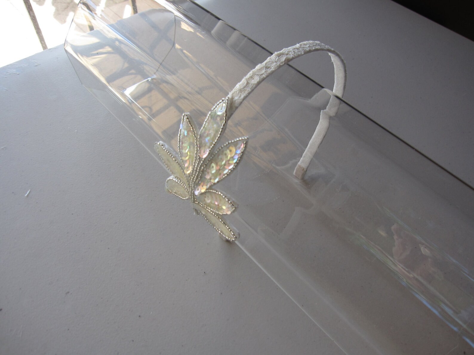 Ivory Sequin Leaves Applique Headband With Ivory Lace Trim Etsy