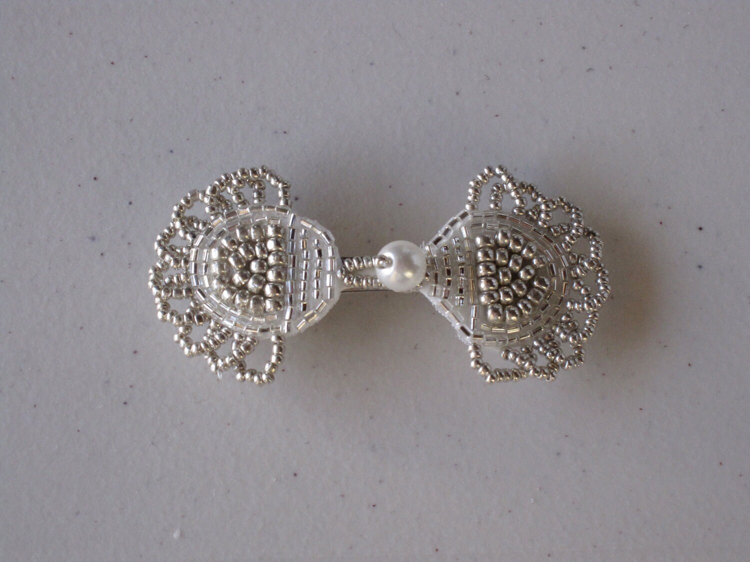 Crystal Beaded Ivory Pearl Bow French Barrette, for Bridal 
