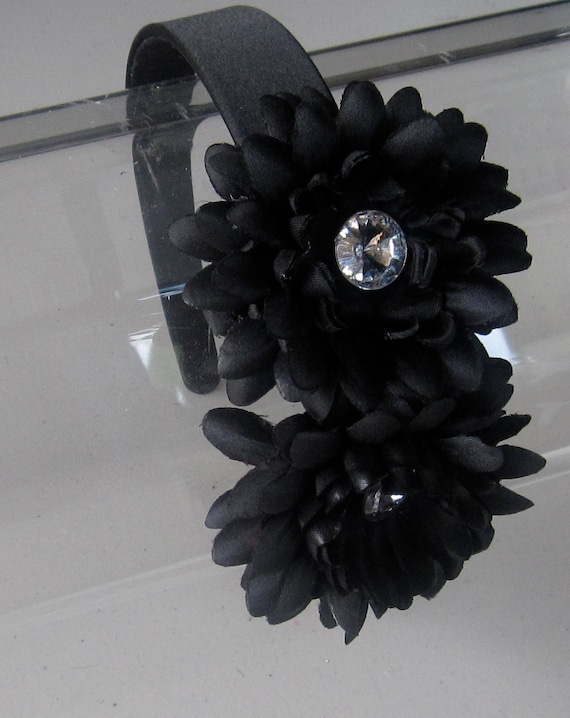 Black Crystal Flower Satin Headband, for Weddings, Parties  display picture 3