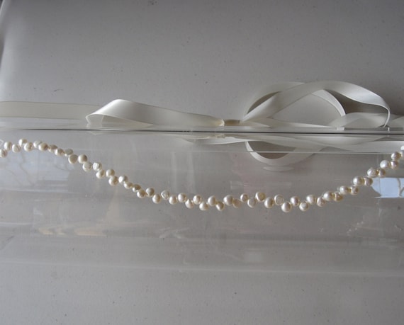 Ivory Pearl Satin Ribbon Tie Halo Headband, for Bridal  display picture 1