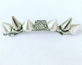 Silver Spike & Crystal Pyramid French Barrette, for Bridal, weddings, parties, cocktail, evening, special occasions