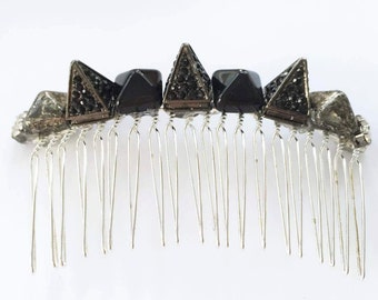 Gunmetal Swarovski Crystal Spike Pyramid Hair Comb, for weddings, parties, evening, special occasions