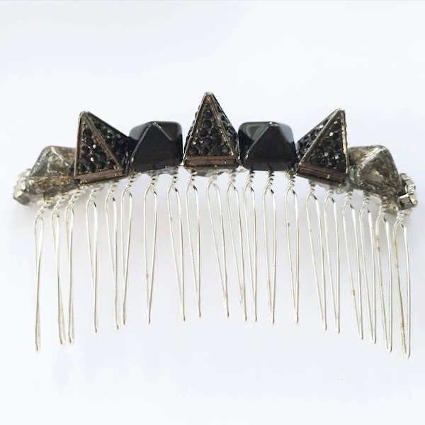 Gunmetal Swarovski Crystal Spike Pyramid Hair Comb, for weddings, parties, evening, special occasions