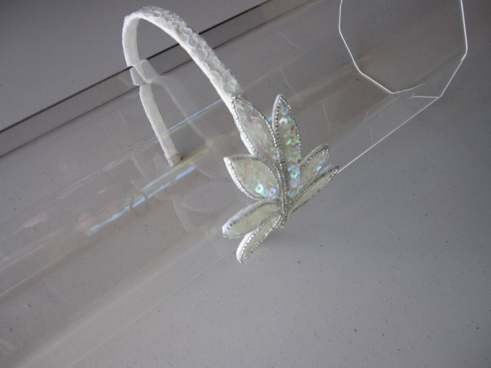 Ivory Sequin Leaves Applique Headband With Ivory Lace Trim Etsy