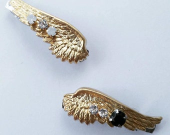 Swarovski Crystal Gold Plated Wing French Barrette, for Bridal, weddings, parties, evening, cocktail, special occasions