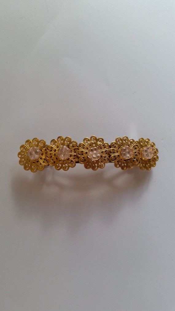 Gold Metal Filigree Pale Pink Flower French Barrette, for  display picture 1