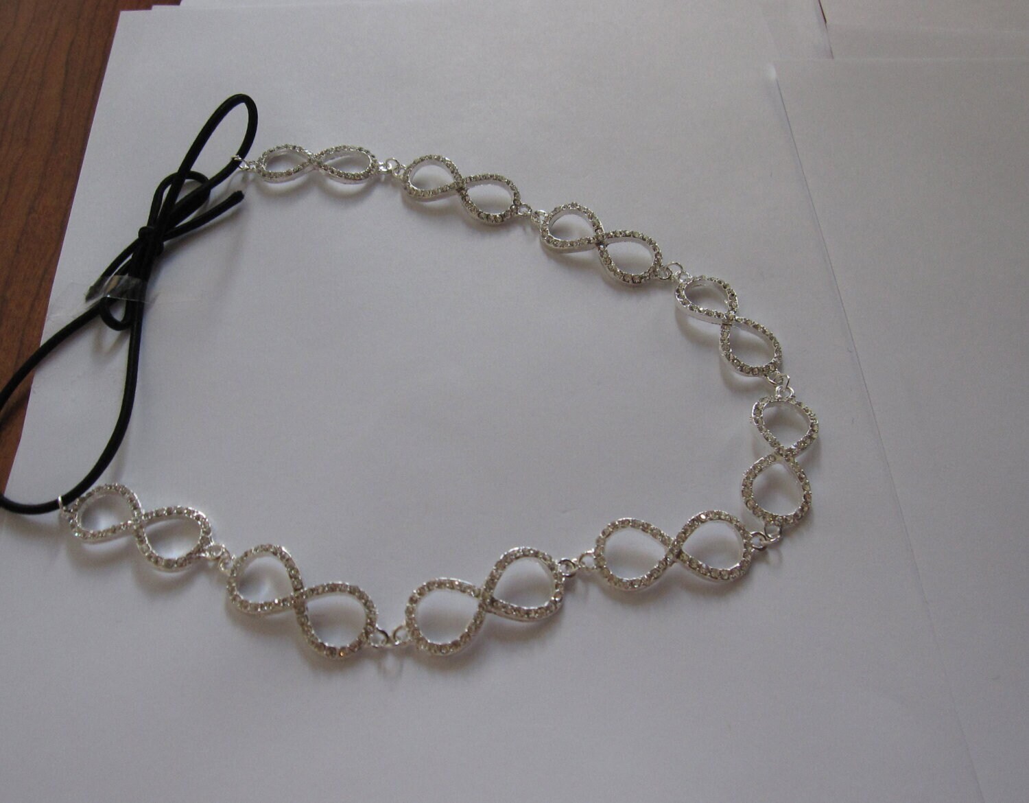 Bridal Crystal Leaf Elastic Headband - Silver venito-silver-crystal-leaves-  main image 2