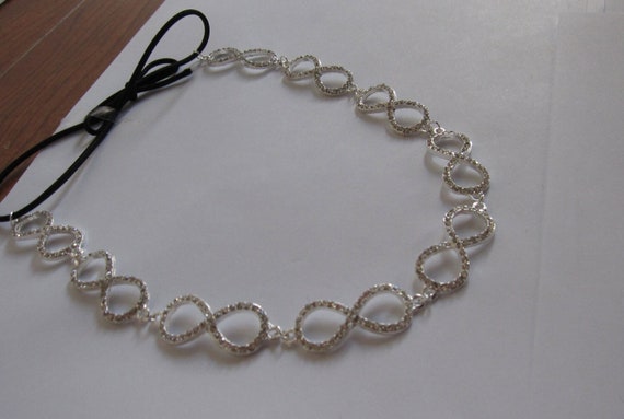Silver Metal Crystal Infinity Elastic Headband, for Bridal  display picture 1