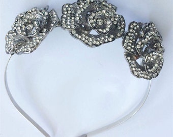 Crystal Metal Flower Headpiece, for Bridal, weddings, parties, evening, cocktail, special occasions