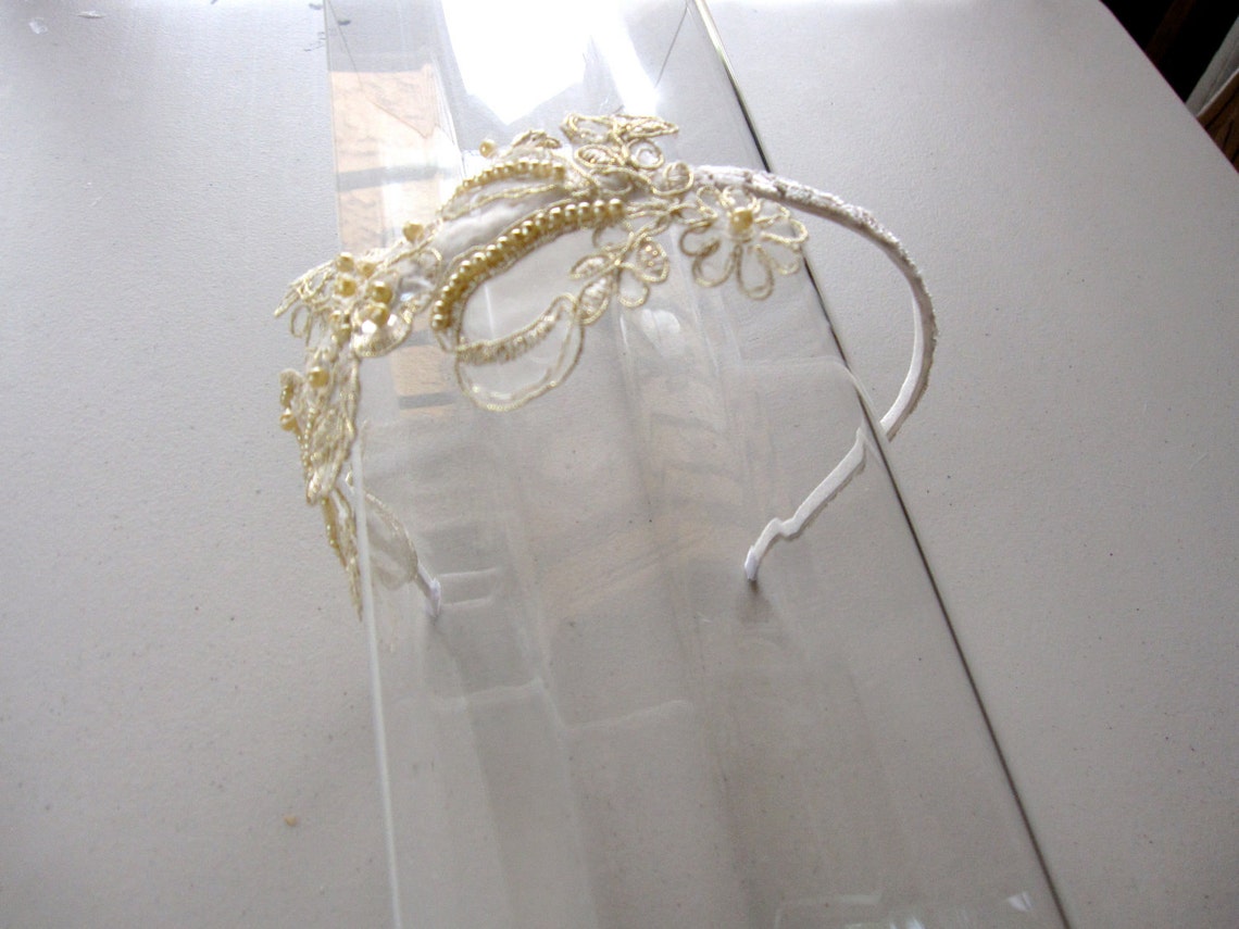 Ivory and Gold Floral Beaded Applique Headband With Lace Trim Etsy