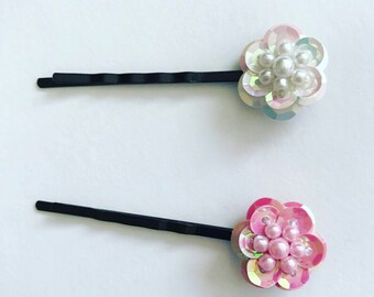 Beaded Sequin Flower Bobby Pin Set, for parties, fun, special occasions