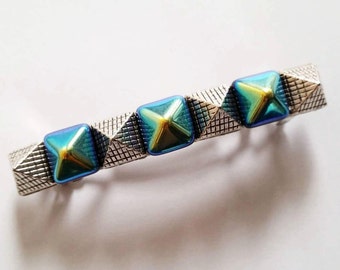 Blue Green Ombre Silver Pyramid French Barrette, for parties, special occasions