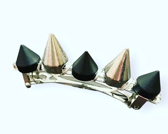 Black and Silver Metal Spike French Barrette, for weddings, parties, special occasions