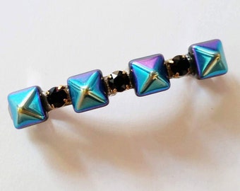 Blue Purple Ombre Pyramid Black Swarovski Crystal French Barrette, for weddings, parties, special occasions
