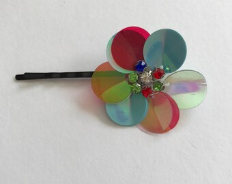 Multi-Color Crystal Sequin Flower Bobby Pin, for parties, fun, special occasions