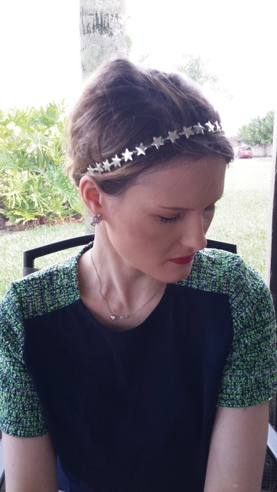 Silver Metal Star Crystal Beaded Elastic Halo Headband, for  display picture 3