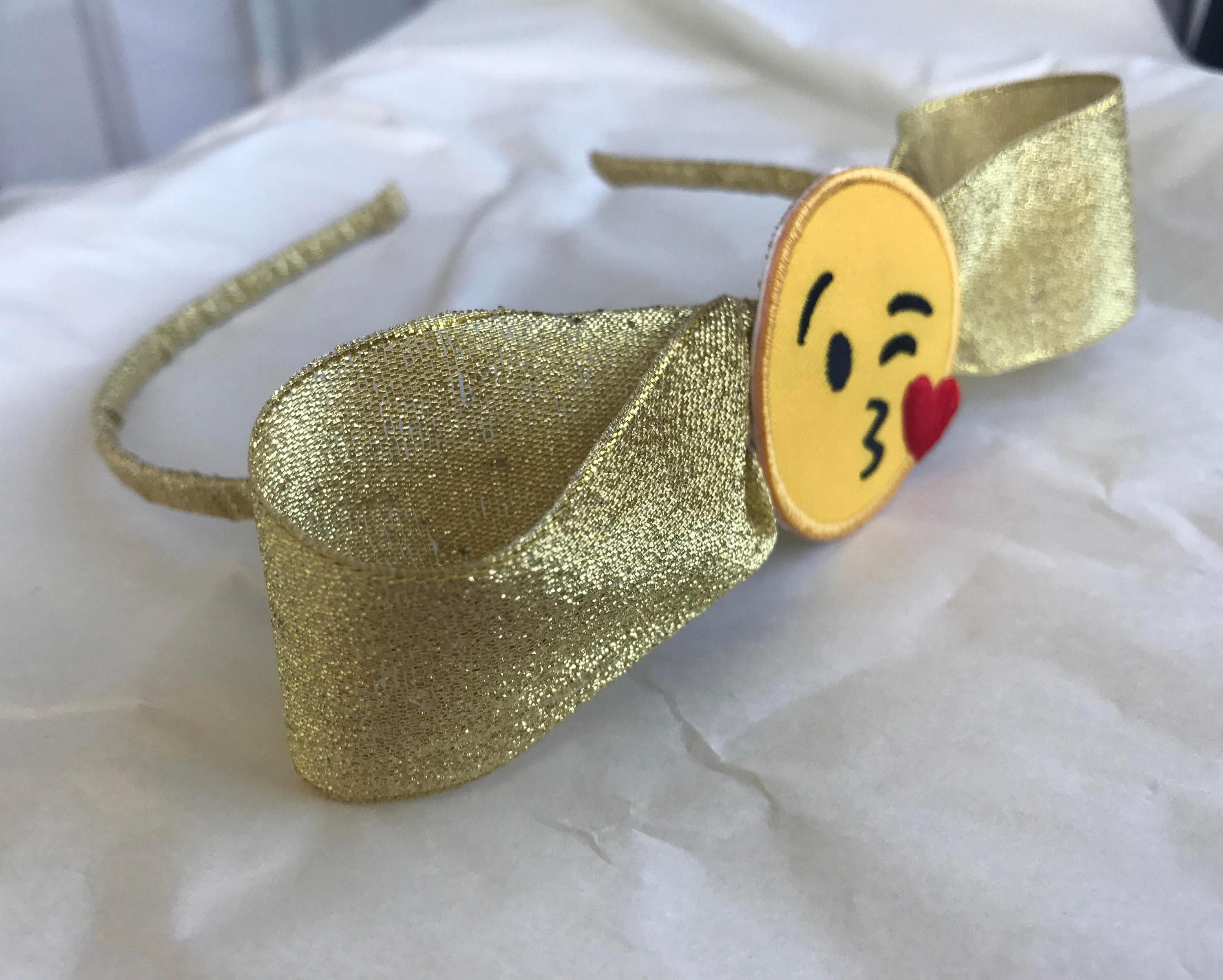 Kissy Emoji Gold Ribbon Bow Headband for fun parties Etsy