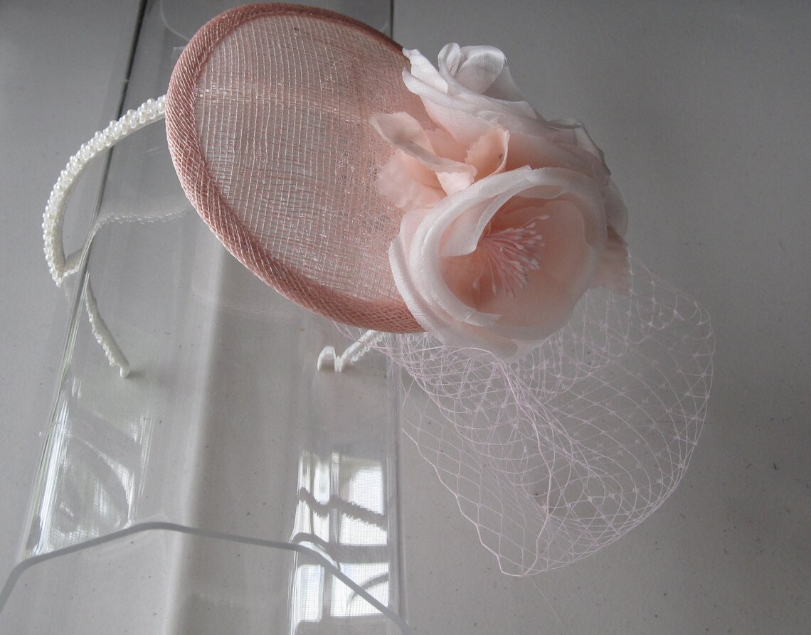 Victoria White Flower & Pearl Detail with Netting Hat Fascinator
