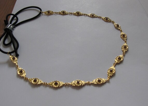 Gold Metal Flower Purple Swarovski Crystal Elastic Headband  display picture 1